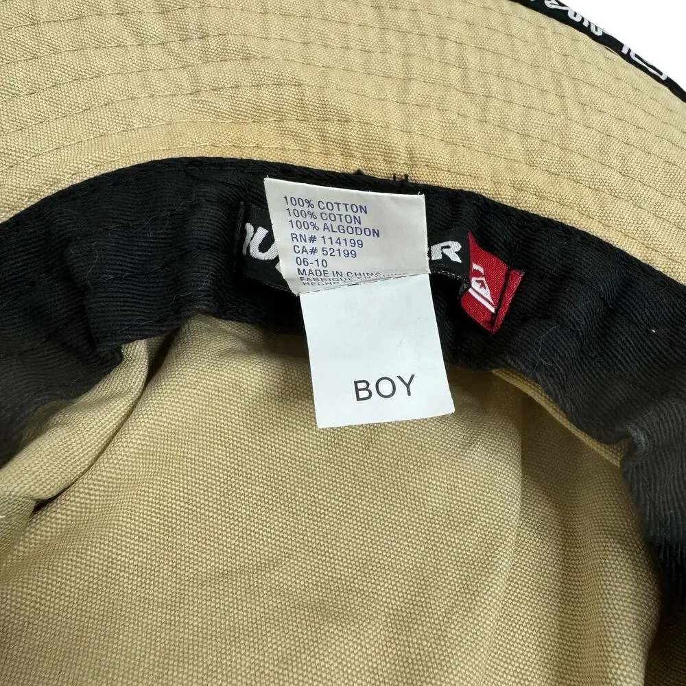 QUIKSILVER Khaki Beach Sun Hat One Size Kids Boys Logo Surf Safari Cotton